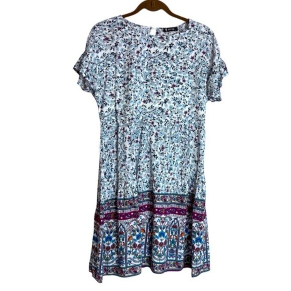 Floral Ruffled Short Sleeve Dress Women's Medium Cottagecore